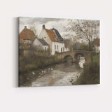 Traditional Village Stone Bridge Riverside Landscape Canvas Wall Art Print Decor Picture Ready to Hang
