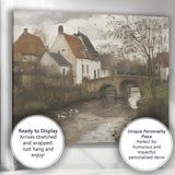 Traditional Village Stone Bridge Riverside Landscape Canvas Wall Art Print Decor Picture Ready to Hang
