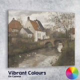 Traditional Village Stone Bridge Riverside Landscape Canvas Wall Art Print Decor Picture Ready to Hang
