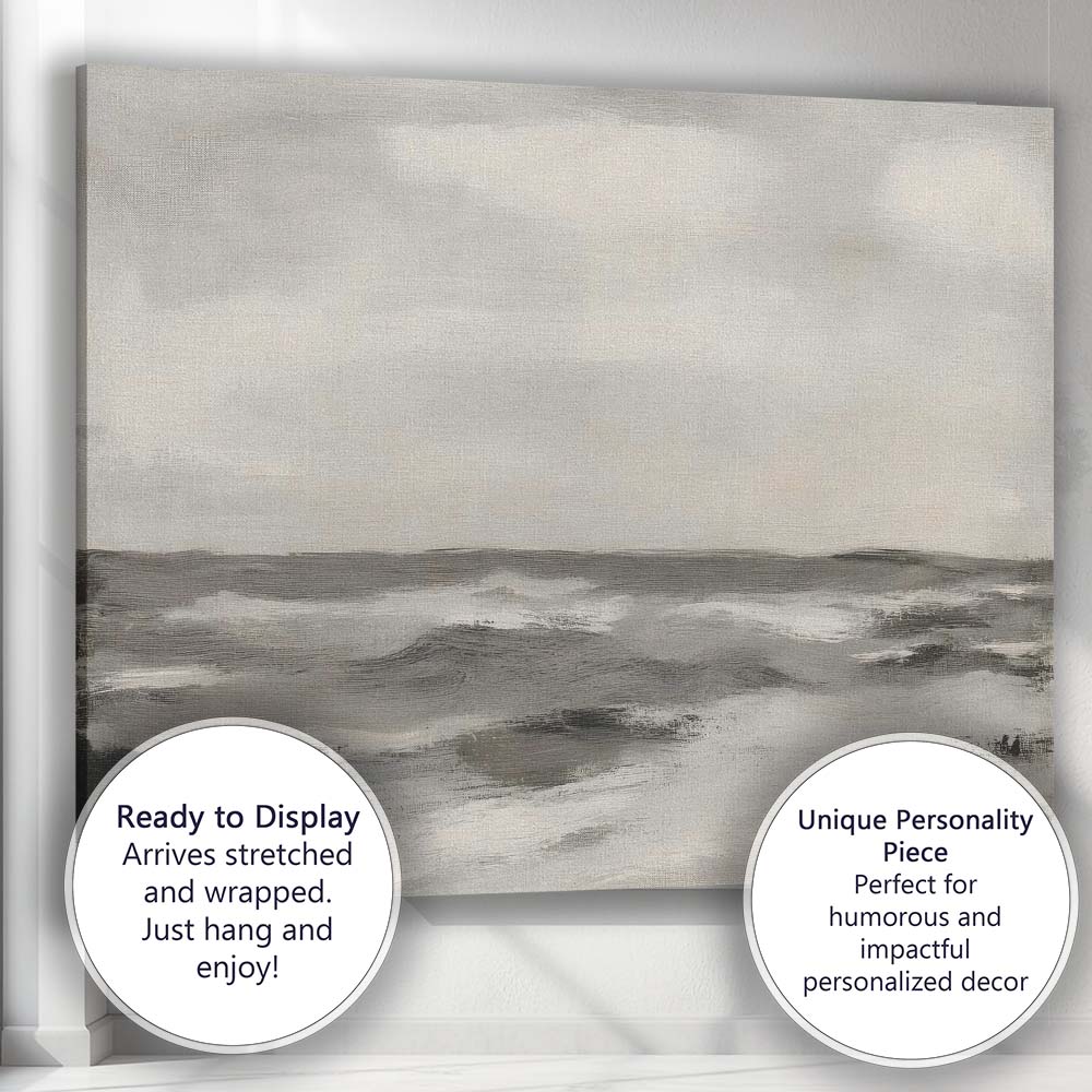 Minimal Monochrome Ocean Waves Contemporary Seascape Canvas Wall Art Print Decor Picture Ready to Hang