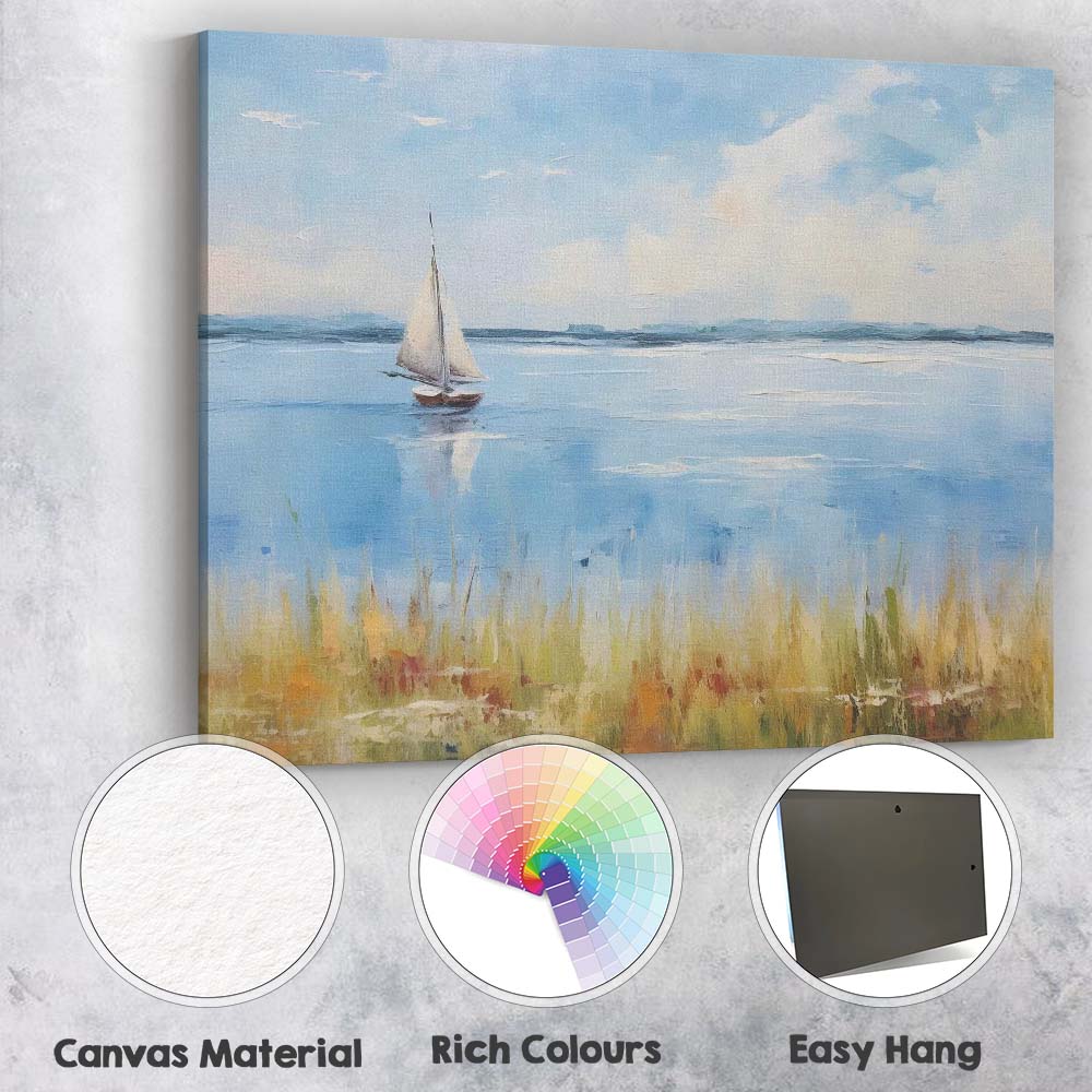 Peaceful Sailboat Calm Coastal Waters Landscape Canvas Wall Art Print Decor Picture Ready to Hang