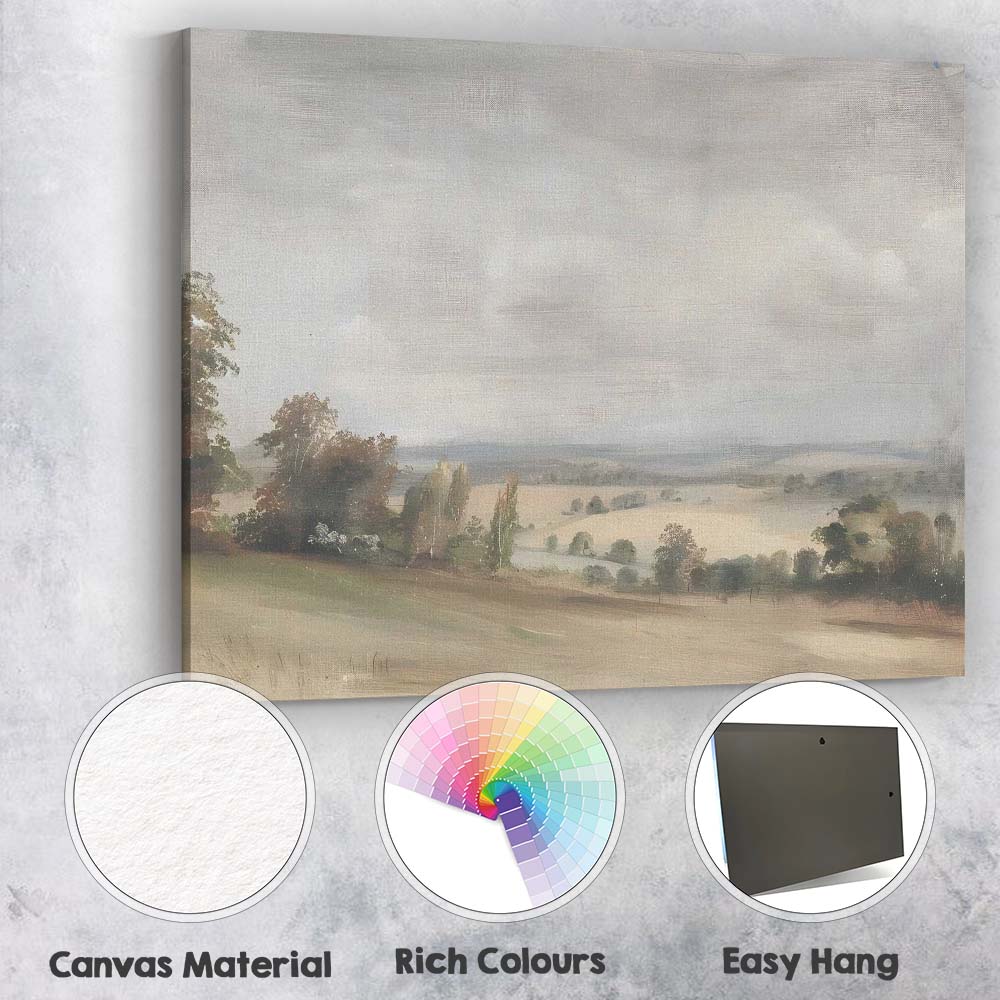 Soft Rolling Countryside Panoramic Landscape Impressionist Canvas Wall Art Print Decor Picture Ready to Hang