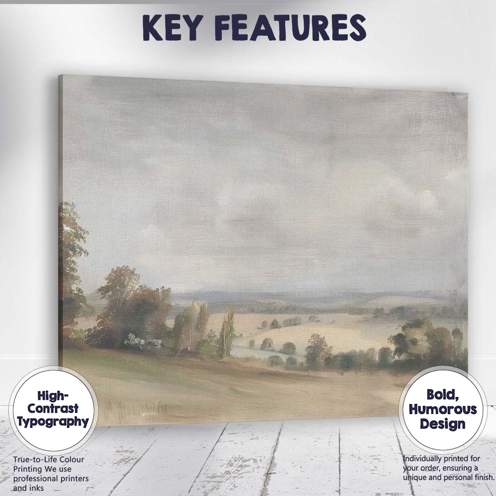 Soft Rolling Countryside Panoramic Landscape Impressionist Canvas Wall Art Print Decor Picture Ready to Hang