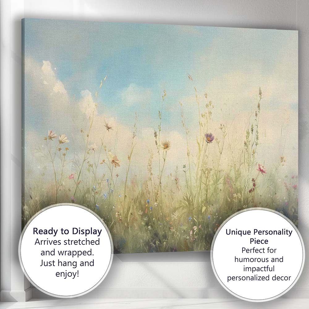 Soft Pastel Wildflower Meadow Impressionist Landscape Canvas Wall Art Print Decor Picture Ready to Hang