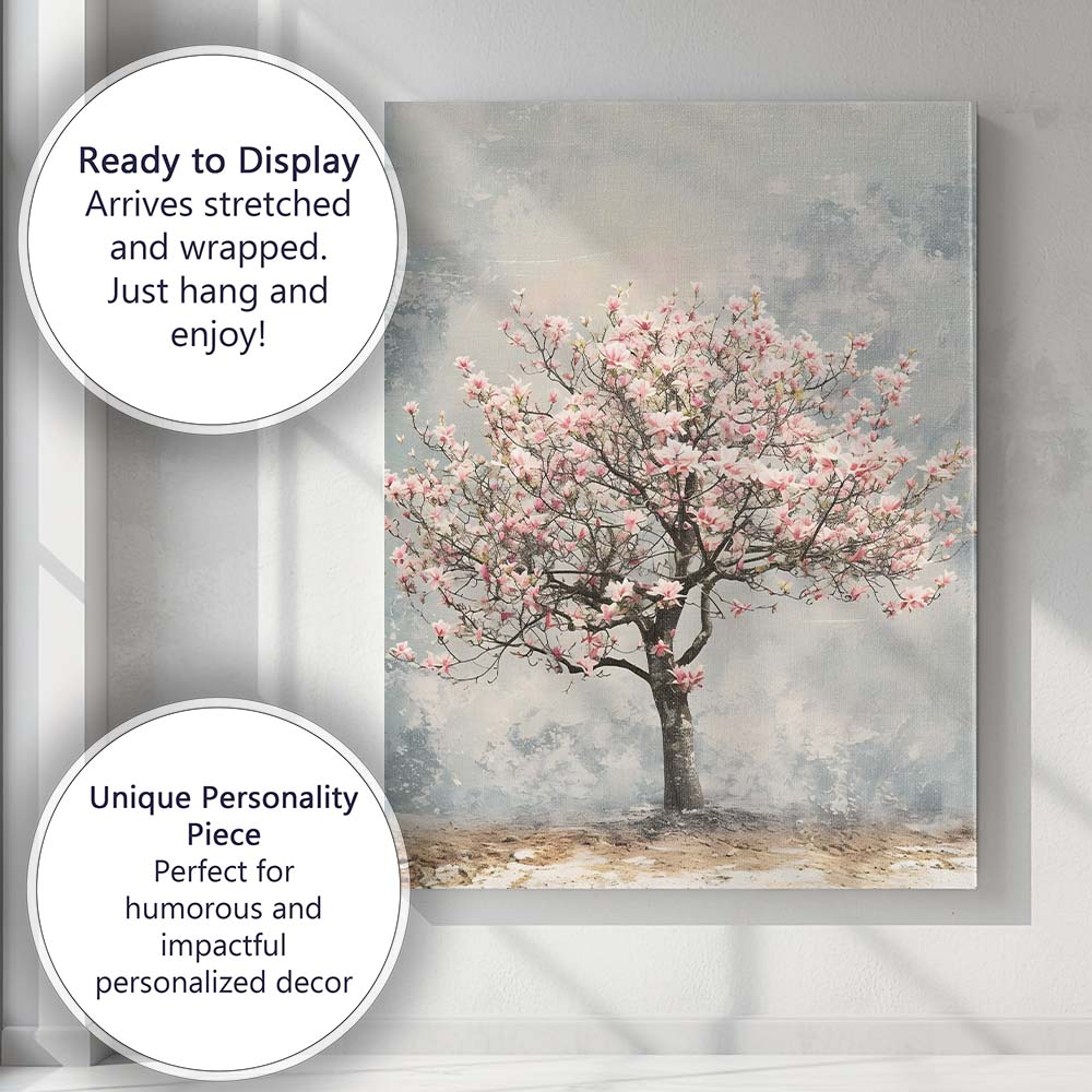 Blush Pink Magnolia Blossom Tree Impressionist Floral Canvas Wall Art Print Decor Picture Ready to Hang