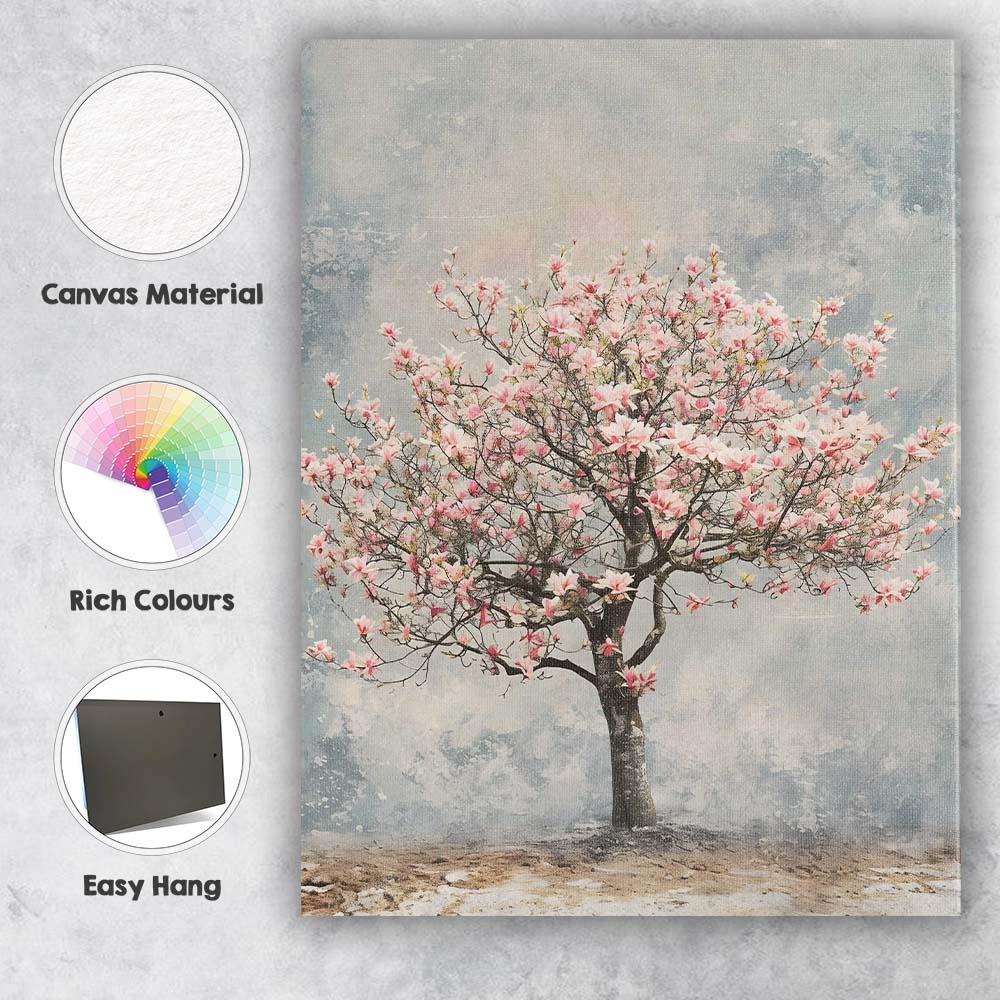 Blush Pink Magnolia Blossom Tree Impressionist Floral Canvas Wall Art Print Decor Picture Ready to Hang