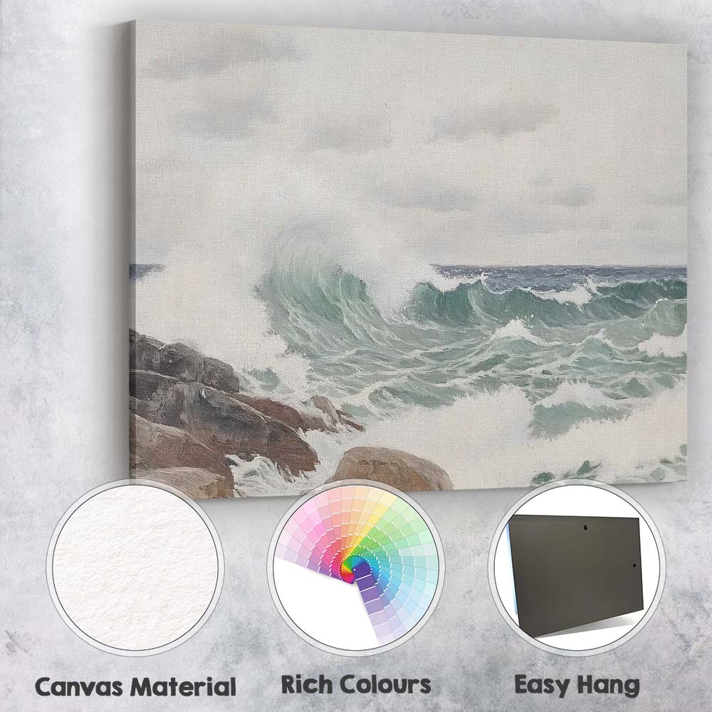 Coastal Ocean Waves Rocky Shore Seascape Impressionist Canvas Wall Art Print Decor Picture Ready to Hang