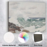 Coastal Ocean Waves Rocky Shore Seascape Impressionist Canvas Wall Art Print Decor Picture Ready to Hang