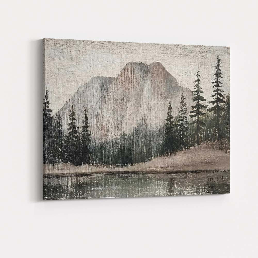 Misty Mountain Forest Lake Monochrome Landscape Canvas Wall Art Print Decor Picture Ready to Hang