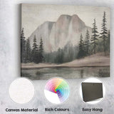 Misty Mountain Forest Lake Monochrome Landscape Canvas Wall Art Print Decor Picture Ready to Hang