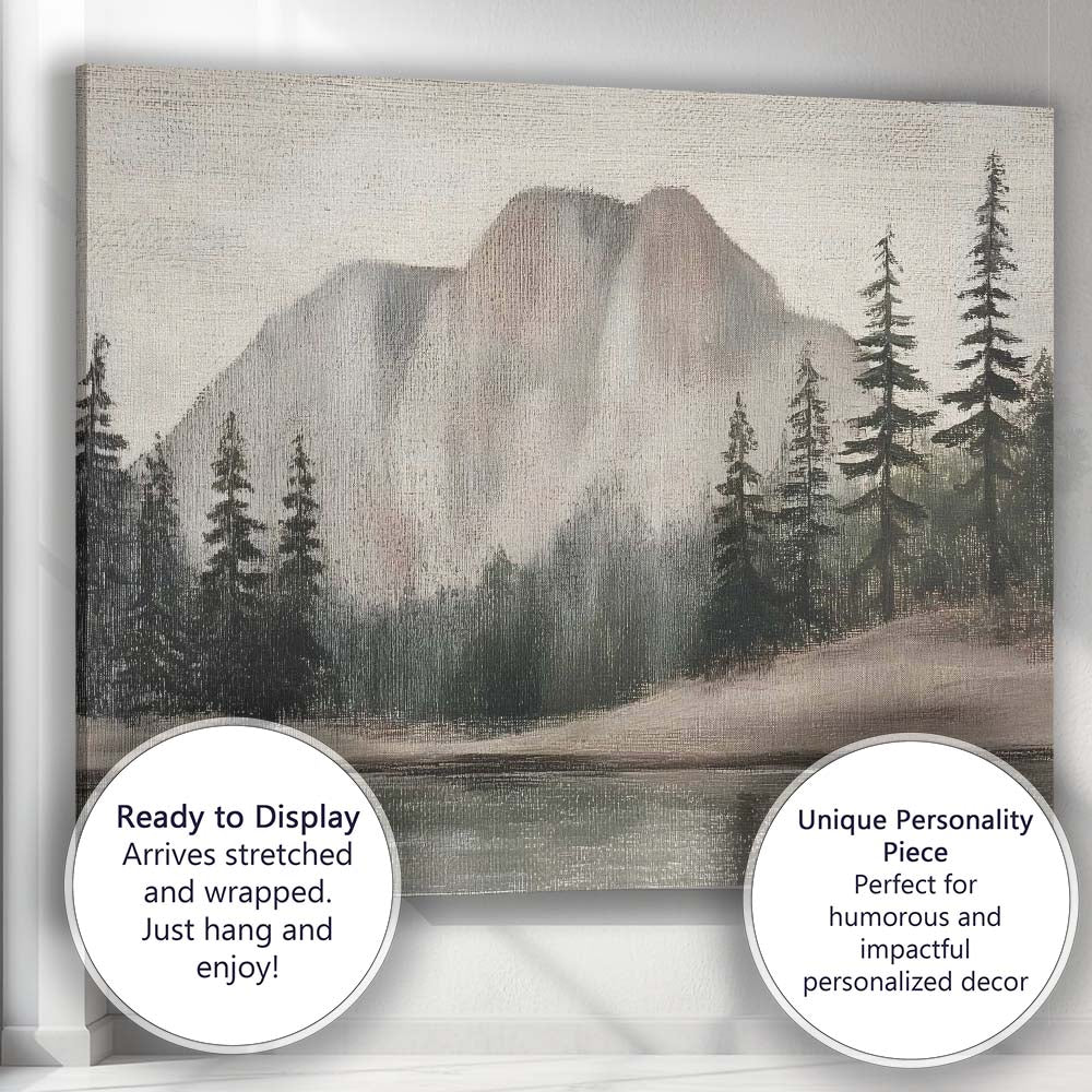Misty Mountain Forest Lake Monochrome Landscape Canvas Wall Art Print Decor Picture Ready to Hang