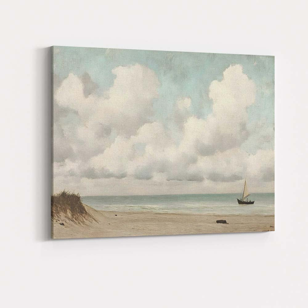 Tranquil Sandy Beach Sailboat Coastal Seascape Canvas Wall Art Print Decor Picture Ready to Hang