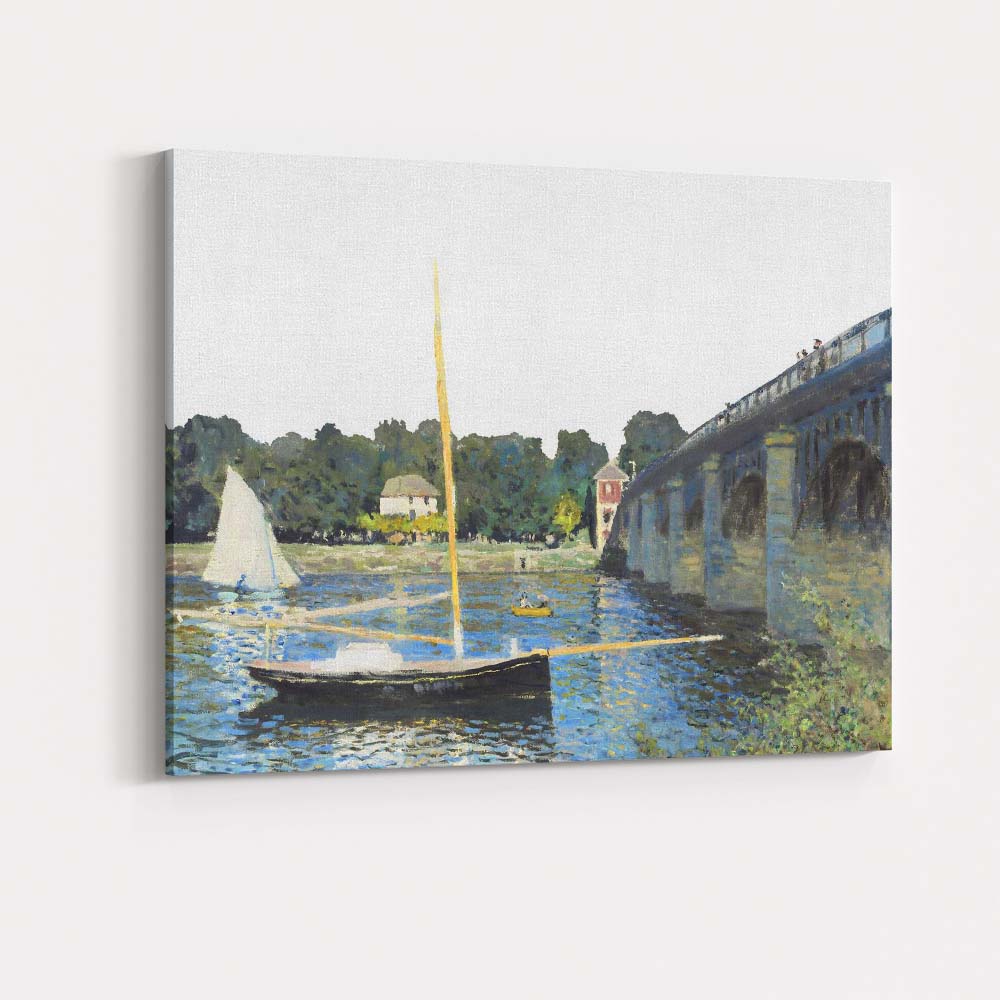 Sunlit River Bridge Sailing Boats Impressionist Landscape Canvas Wall Art Print Decor Picture Ready to Hang
