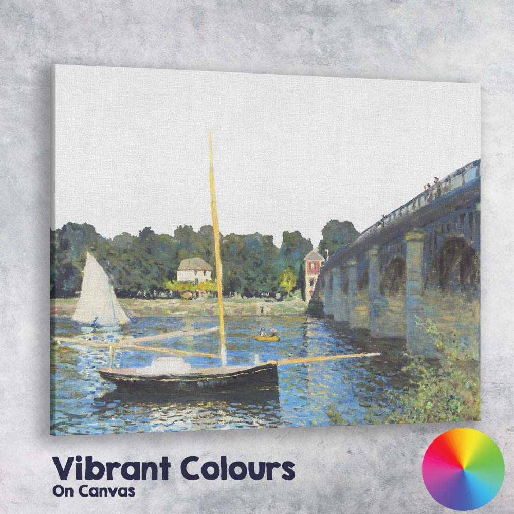 Sunlit River Bridge Sailing Boats Impressionist Landscape Canvas Wall Art Print Decor Picture Ready to Hang