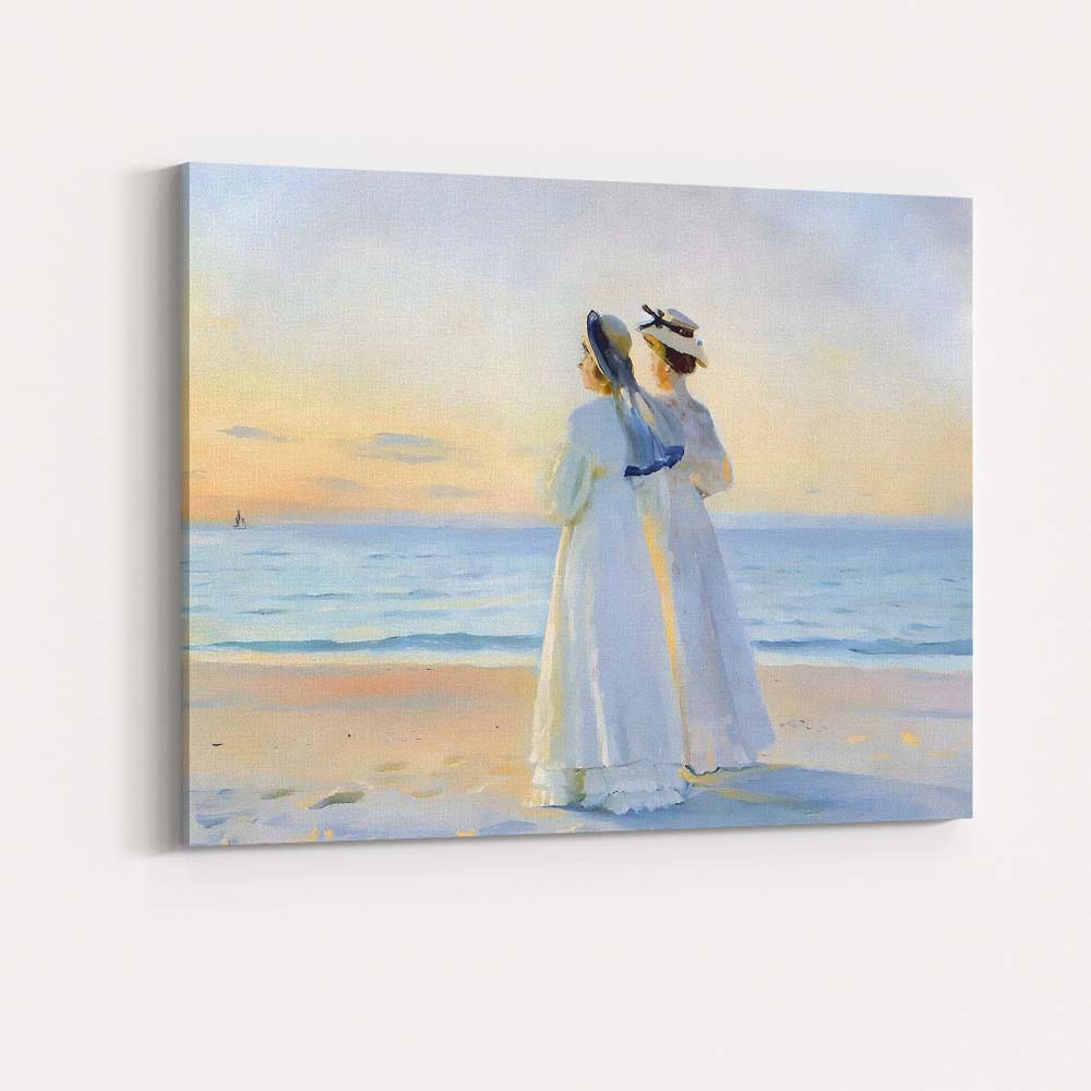 Elegant Women Watching Sunset Beach Impressionist Canvas Wall Art Print Decor Picture Ready to Hang