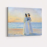 Elegant Women Watching Sunset Beach Impressionist Canvas Wall Art Print Decor Picture Ready to Hang