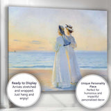 Elegant Women Watching Sunset Beach Impressionist Canvas Wall Art Print Decor Picture Ready to Hang