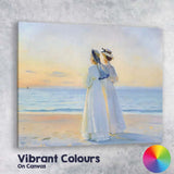 Elegant Women Watching Sunset Beach Impressionist Canvas Wall Art Print Decor Picture Ready to Hang