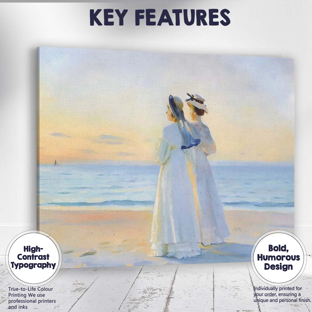 Elegant Women Watching Sunset Beach Impressionist Canvas Wall Art Print Decor Picture Ready to Hang