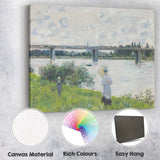 Impressionist Riverside Bridge Summer Landscape with Figures Canvas Wall Art Print Decor Picture Ready to Hang