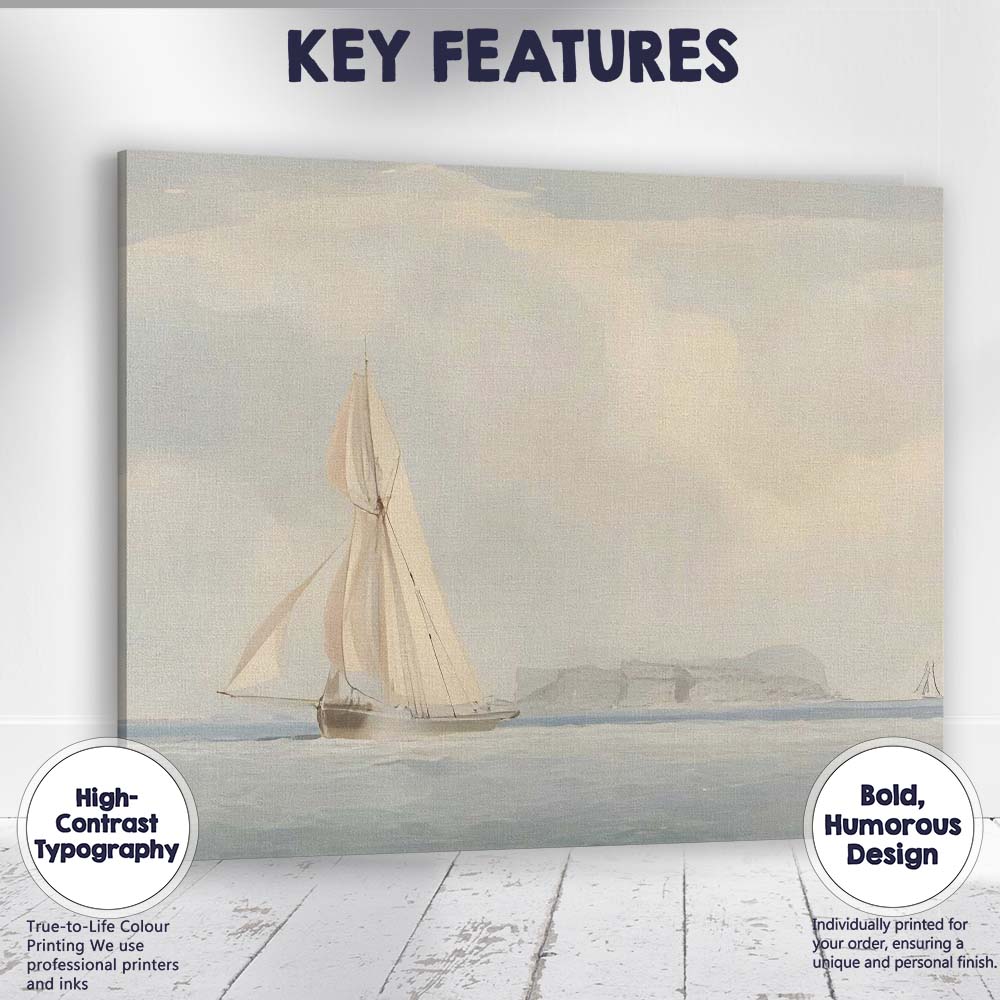 Minimalist Sailing Boat Coastal Seascape Soft Neutral Watercolour Canvas Wall Art Print Decor Picture Ready to Hang