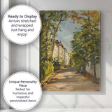 Impressionist Tree Lined Village Street Summer Landscape Canvas Wall Art Print Decor Picture Ready to Hang