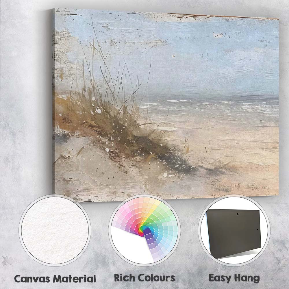 Abstract Coastal Shoreline Neutral Textured Seascape Canvas Wall Art Print Decor Picture Ready to Hang