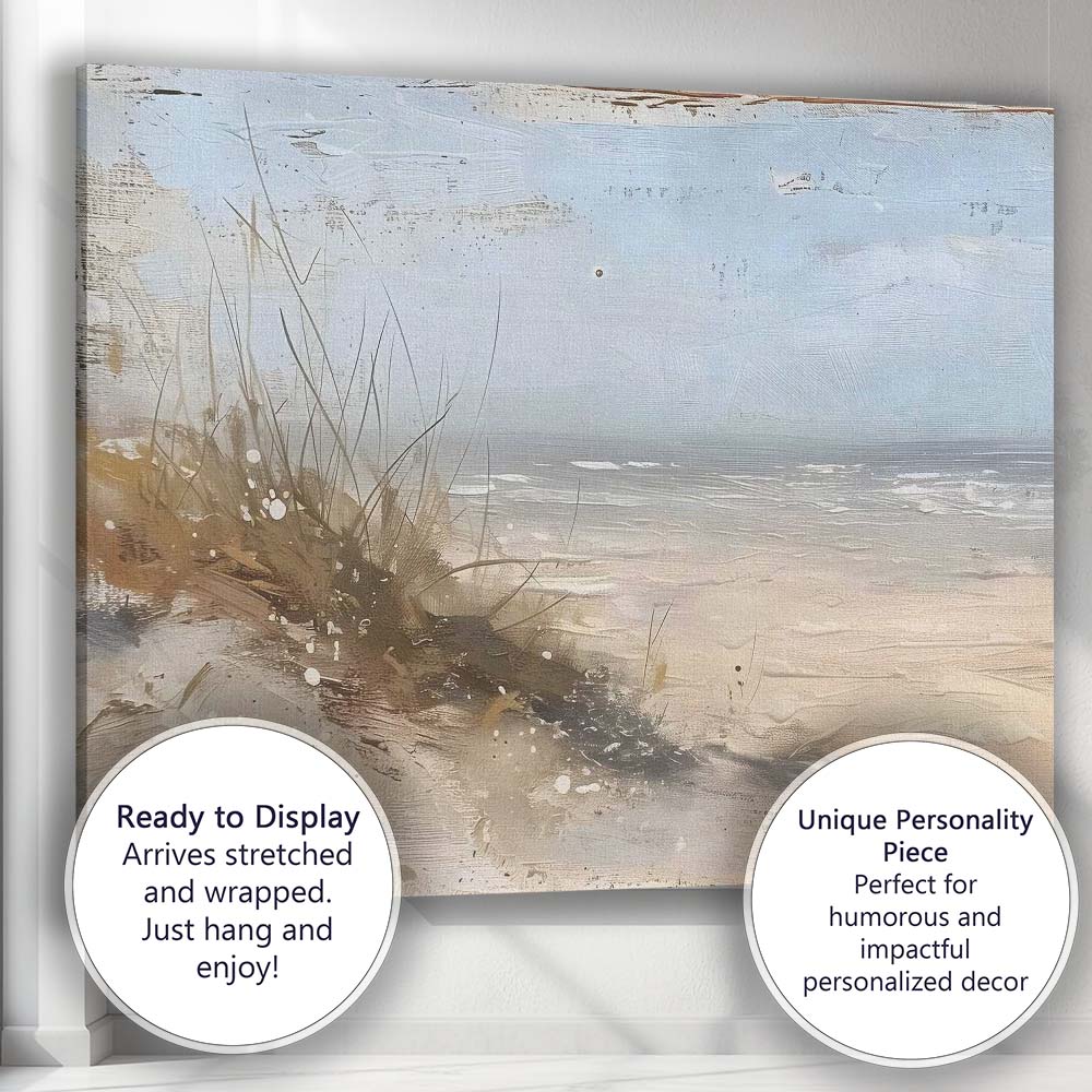Abstract Coastal Shoreline Neutral Textured Seascape Canvas Wall Art Print Decor Picture Ready to Hang
