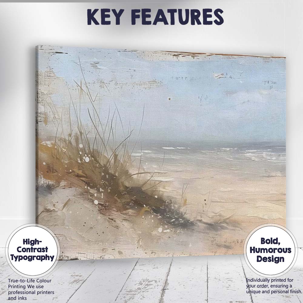 Abstract Coastal Shoreline Neutral Textured Seascape Canvas Wall Art Print Decor Picture Ready to Hang
