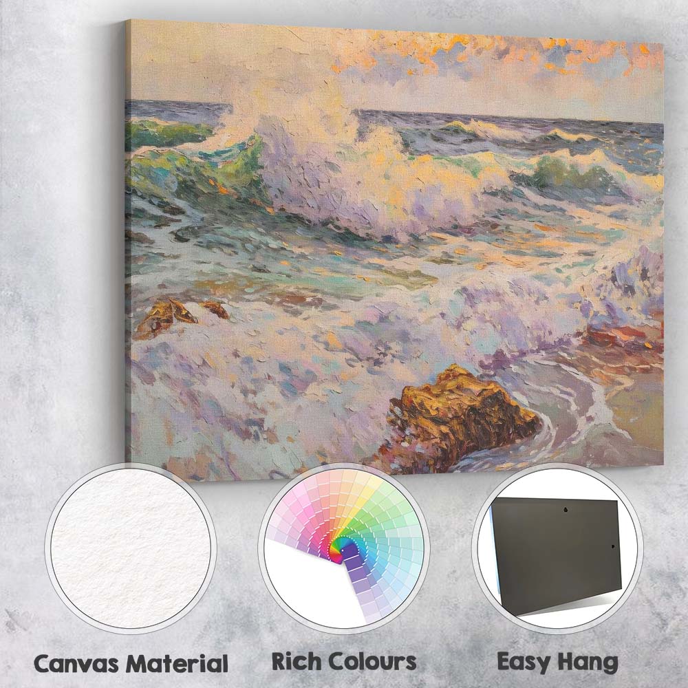 Expressive Ocean Waves Coastal Seascape Impressionist Painting Canvas Wall Art Print Decor Picture Ready to Hang