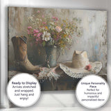 Rustic Country Floral Still Life with Cowboy Boot and Hat Canvas Wall Art Print Decor Picture Ready to Hang