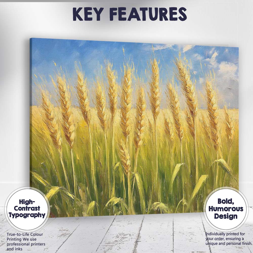 Golden Wheat Field Rustic Countryside Oil Painting Canvas Wall Art Print Decor Picture Ready to Hang