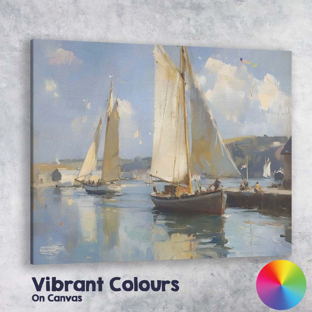 Classic Sailboats Harbour Impressionist Coastal Painting Canvas Wall Art Print Decor Picture Ready to Hang