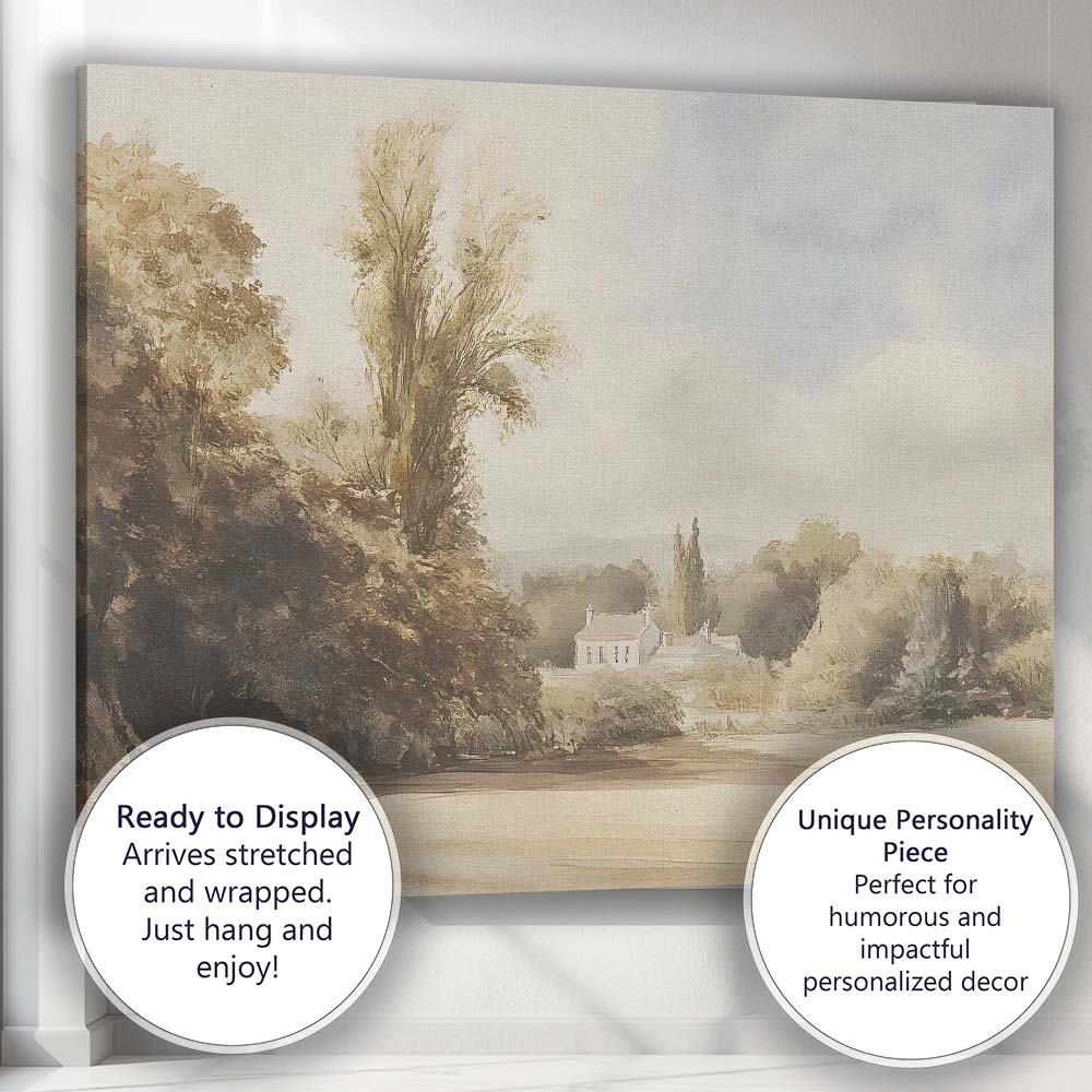 Elegant Country Estate Watercolour Landscape Painting Canvas Wall Art Print Decor Picture Ready to Hang
