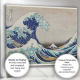 Japanese Great Wave Mount Fuji Ukiyoe Ocean Woodblock Style Canvas Wall Art Print Decor Picture Ready to Hang