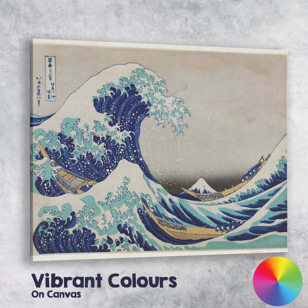 Japanese Great Wave Mount Fuji Ukiyoe Ocean Woodblock Style Canvas Wall Art Print Decor Picture Ready to Hang