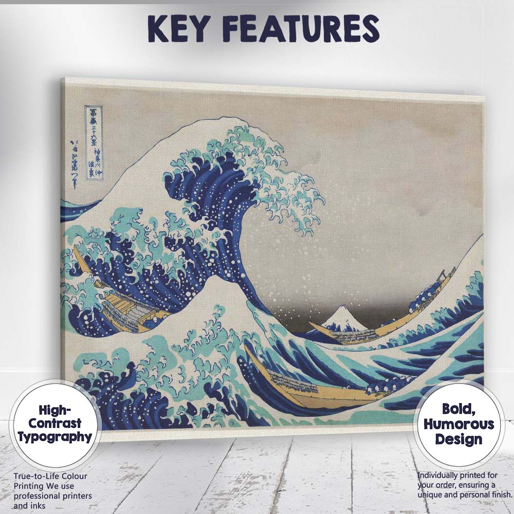 Japanese Great Wave Mount Fuji Ukiyoe Ocean Woodblock Style Canvas Wall Art Print Decor Picture Ready to Hang