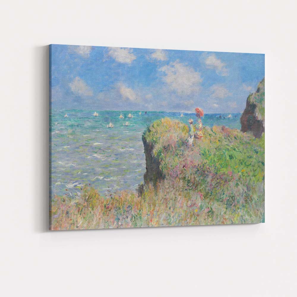 Impressionist Coastal Cliff Walk Seaside Wildflowers Ocean View Canvas Wall Art Print Decor Picture Ready to Hang