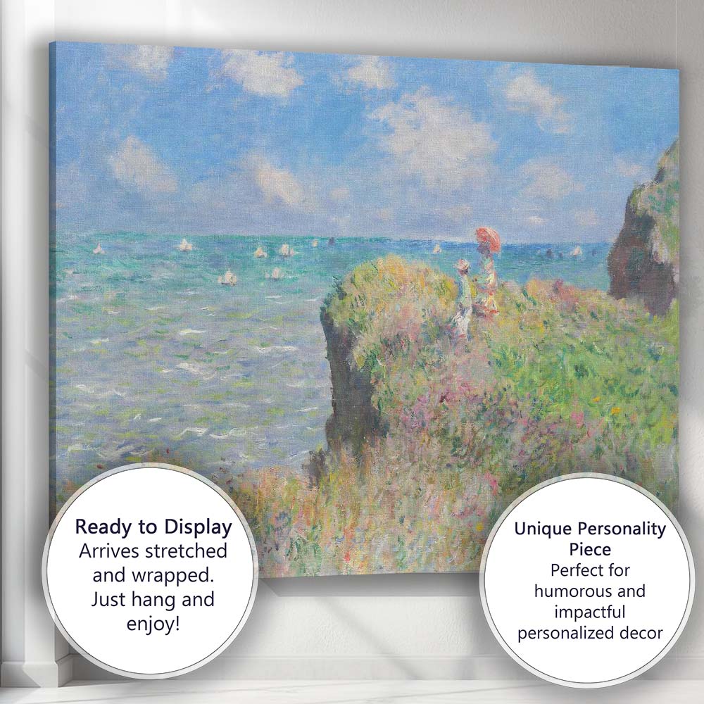 Impressionist Coastal Cliff Walk Seaside Wildflowers Ocean View Canvas Wall Art Print Decor Picture Ready to Hang
