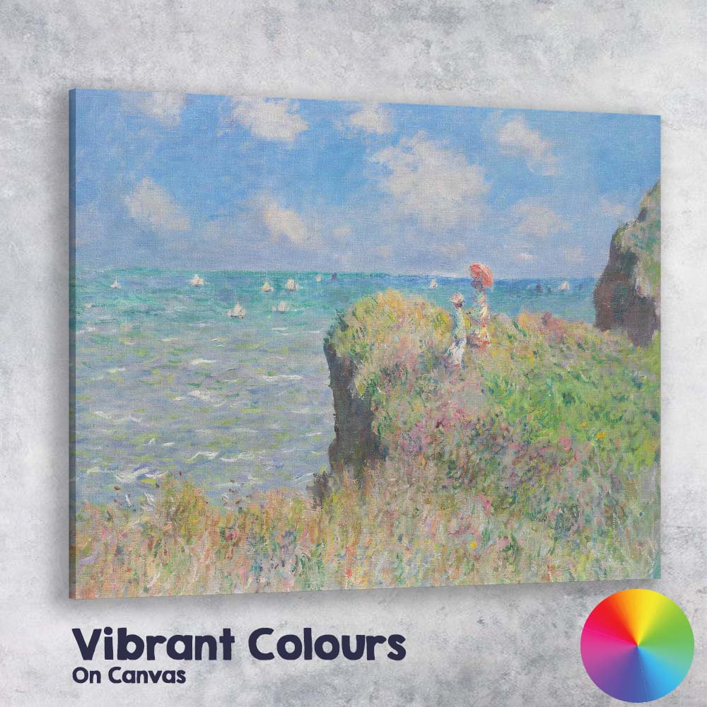 Impressionist Coastal Cliff Walk Seaside Wildflowers Ocean View Canvas Wall Art Print Decor Picture Ready to Hang