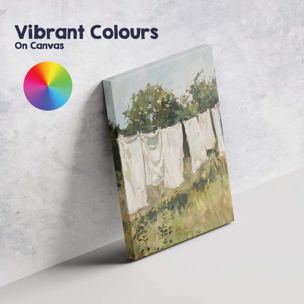 Contemporary White Linen Laundry Countryside Garden Painting Canvas Wall Art Print Decor Picture Ready to Hang