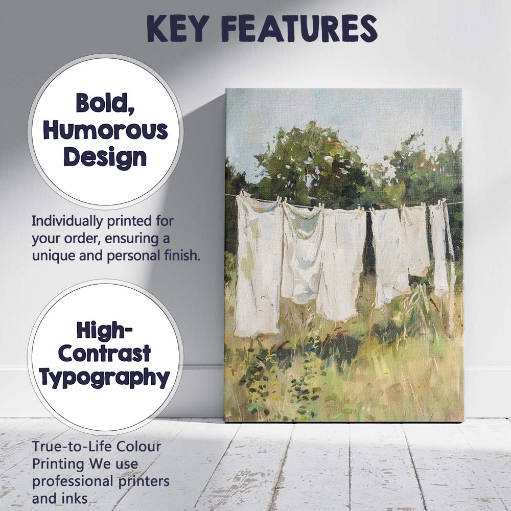 Contemporary White Linen Laundry Countryside Garden Painting Canvas Wall Art Print Decor Picture Ready to Hang