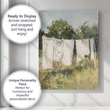 Contemporary White Linen Laundry Countryside Garden Painting Canvas Wall Art Print Decor Picture Ready to Hang