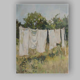 Contemporary White Linen Laundry Countryside Garden Painting Canvas Wall Art Print Decor Picture Ready to Hang