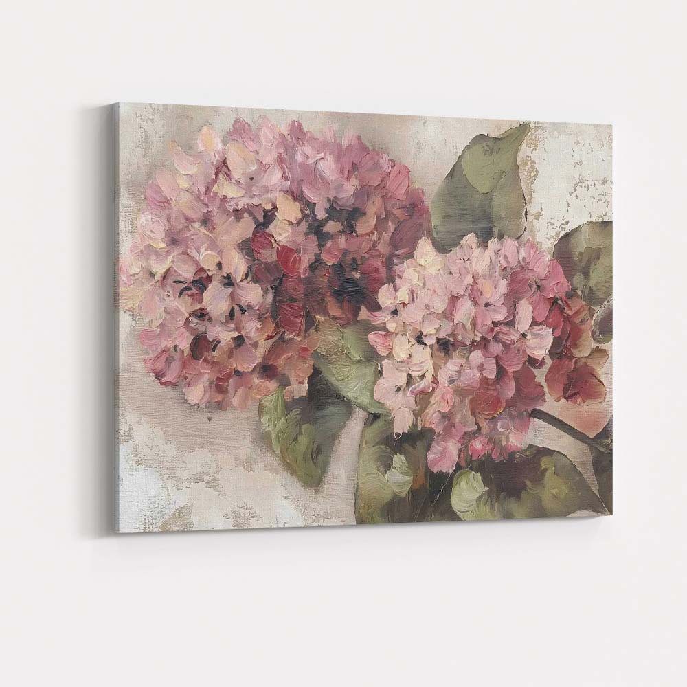 Soft Pink Hydrangea Floral Impressionist Oil Painting Canvas Wall Art Print Decor Picture Ready to Hang