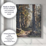 Sunlit Woodland Forest Path Tall Pine Trees Landscape Canvas Wall Art Print Decor Picture Ready to Hang