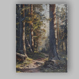 Sunlit Woodland Forest Path Tall Pine Trees Landscape Canvas Wall Art Print Decor Picture Ready to Hang