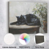 Sleeping Black Cat Botanical Houseplant Contemporary Animal Canvas Wall Art Print Decor Picture Ready to Hang