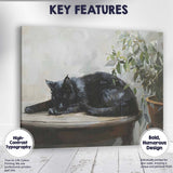 Sleeping Black Cat Botanical Houseplant Contemporary Animal Canvas Wall Art Print Decor Picture Ready to Hang