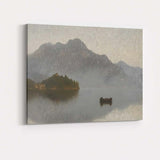 Misty Mountain Lake Island Boat Atmospheric Landscape Canvas Wall Art Print Decor Picture Ready to Hang